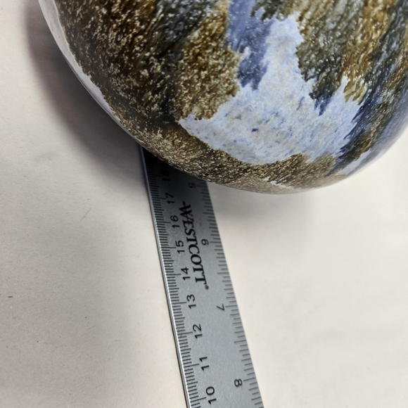 Studio Pottery Signed T. Gleason Earth Tones Blues & Browns Glazed Vase Medium - Picture 8 of 9